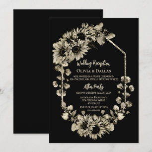 Convites Recepção de Casamento Floral Preto de Girassol