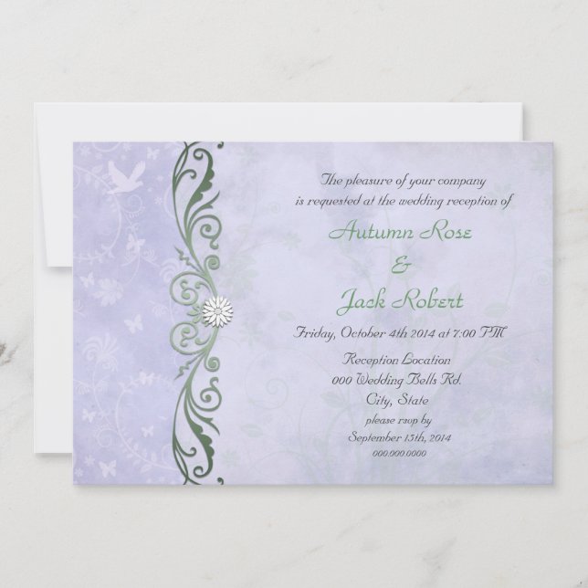 Convites Recepção de Casamento Floral Primavera Periwinkle (Frente)