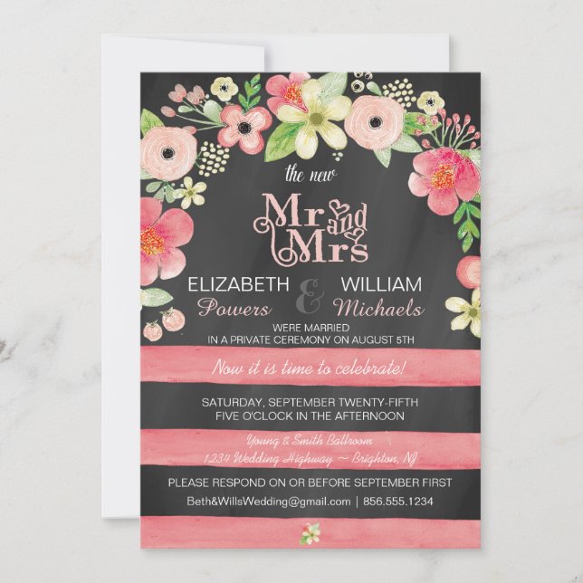 Convites Recepção de casamento Floral Romântica Apenas Conv (Frente)