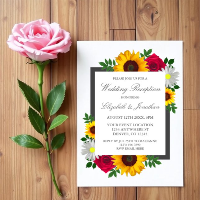 Convites Recepção de Casamento Floral Rosa de Girassol (Criador carregado)