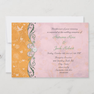 Convites Recepção de Casamento Floral Rosa e Laranja