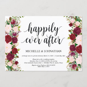 Convites Recepção de Casamento Floral Rosa Marsala Elopemen