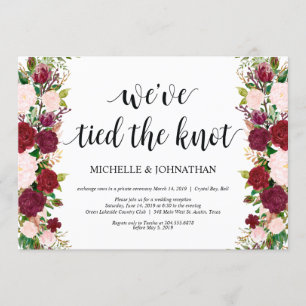 Convites Recepção de casamento floral rosa Marsala Elopemen