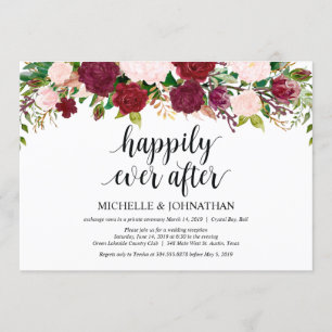 Convites Recepção de Casamento Floral Rosa Marsala Elopemen