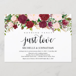 Convites Recepção de Casamento Floral Rosa Marsala Elopemen