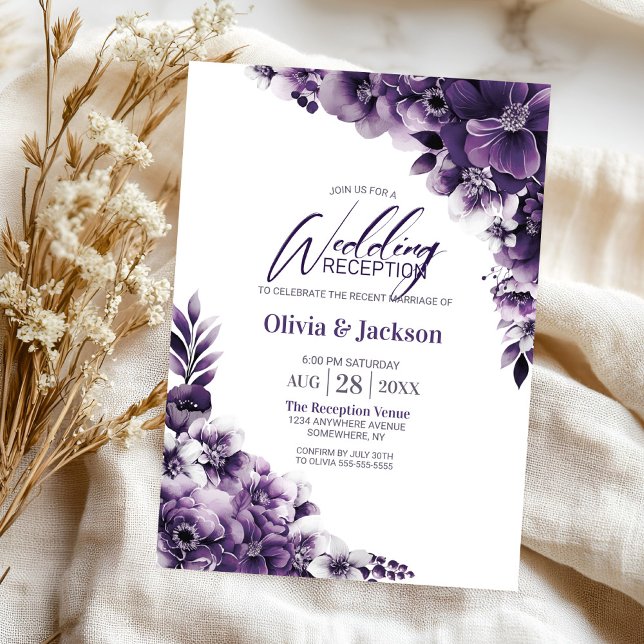 Convites Recepção de casamento Floral Roxo (Criador carregado)