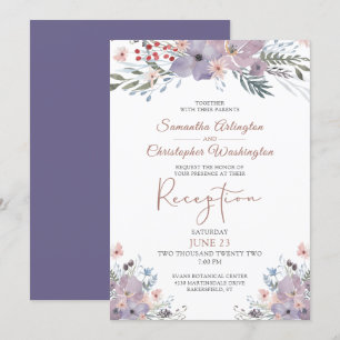 Convites Recepção de casamento Floral Roxo
