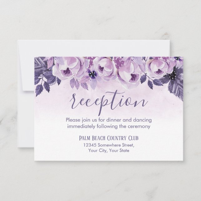 Convites Recepção de Casamento Floral Roxo Aquarela (Frente)
