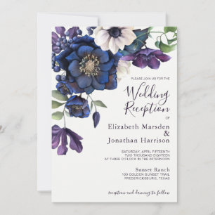 Convites Recepção de casamento Floral Roxo Elegante