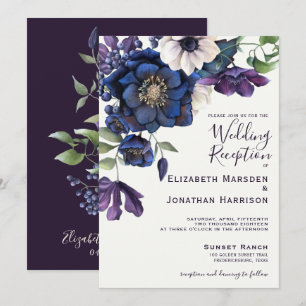 Convites Recepção de casamento Floral Roxo Elegante