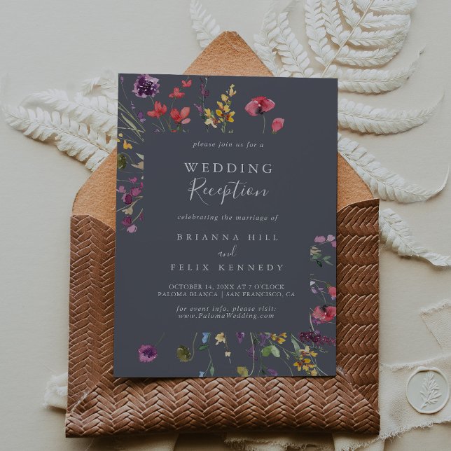 Convites Recepção de Casamento Floral Selvagem Azul Clássic (Criador carregado)