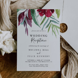 Convites Recepção de Casamento Floral Tropical Caligráfico
