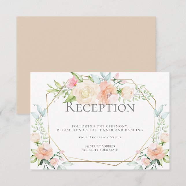 Convites RECEPÇÃO DE CASAMENTO | Flores de Aquarela Coral R (Frente/Verso)