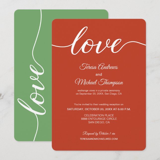 Convites Recepção de casamento fuga laranja verde Salvia (Frente/Verso)