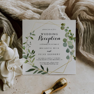 Convites Recepção de Casamento Geométrico Dourado Tropical 