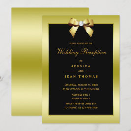 Convites Recepção de Casamento Glam Gold Bow & Black