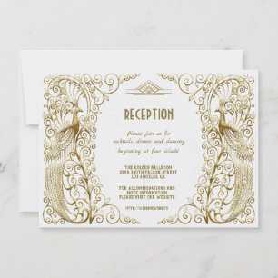 Convites Recepção de Casamento Glam White Gold Art Deco Pav