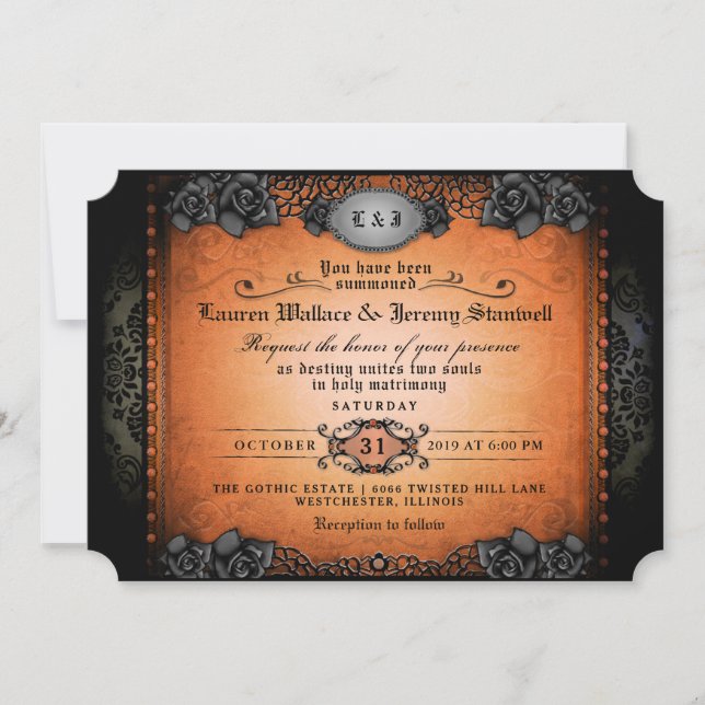 Convites Recepção de casamento Gótica Laranja de Halloween (Frente)