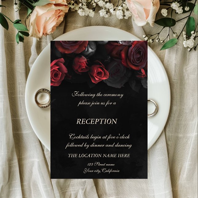Convites Recepção de Casamento Gótico com Rosas Vermelhas E (Criador carregado)