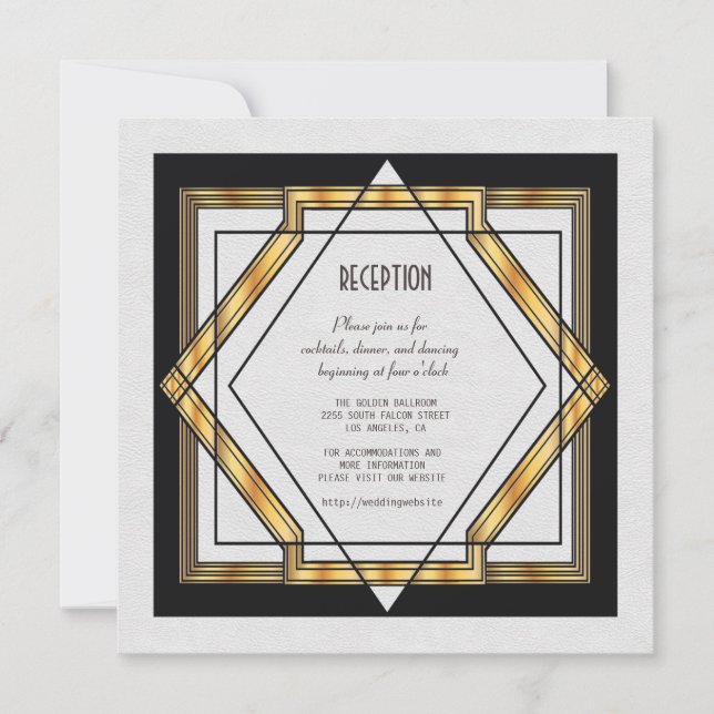 Convites Recepção de Casamento Great Gatsby Dourado Branco  (Frente)