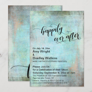Convites Recepção de Casamento Grunge Aqua Felizes para Sem