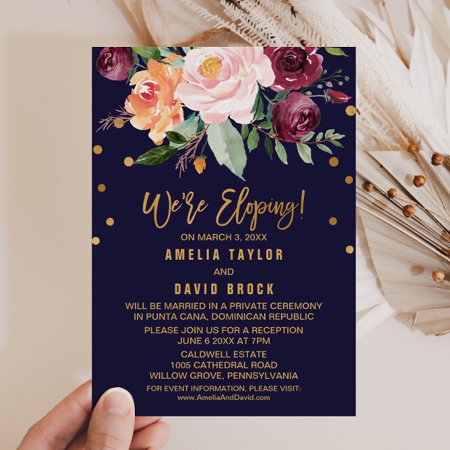 Convites Recepção de Casamento Íntimo com Tema Floral de Ou (Criador carregado)