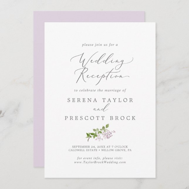 Convites Recepção de Casamento Lilás Rústico (Frente/Verso)