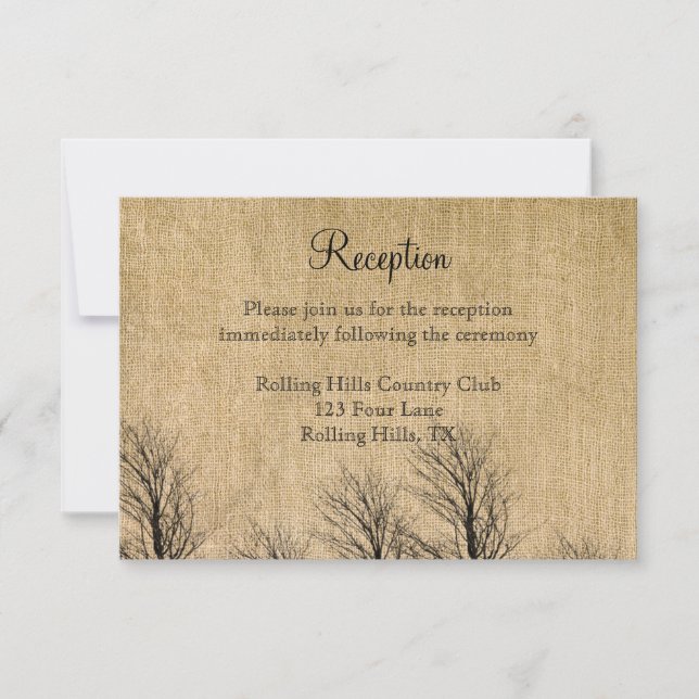 Convites Recepção de Casamento Luxuosa Burlap e Birch (Frente)