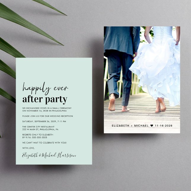Convites Recepção de casamento mínima moderna de mensagens  (An chic Happily Ever After Party invitation for your wedding celebration)