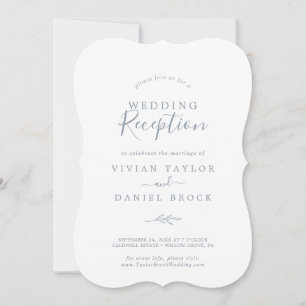 Convites Recepção de Casamento Minimal Folha   Azul Empoeir