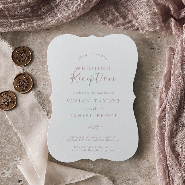 Convites Recepção de Casamento Minimal Folha | Rosa Cor-de- (Criador carregado)