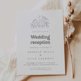Convites Recepção de Casamento Minimalista com Flores Silve