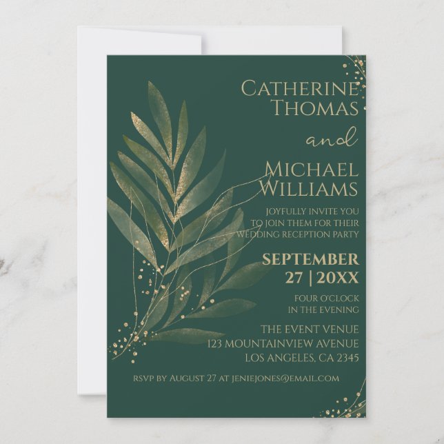 Convites Recepção de Casamento Moderna com Folha de Ouro Ve (Frente)