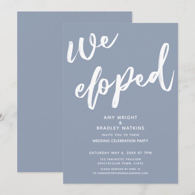 Convites Recepção de Casamento Moderna Dusty Blue com Fuga  (Frente/Verso)