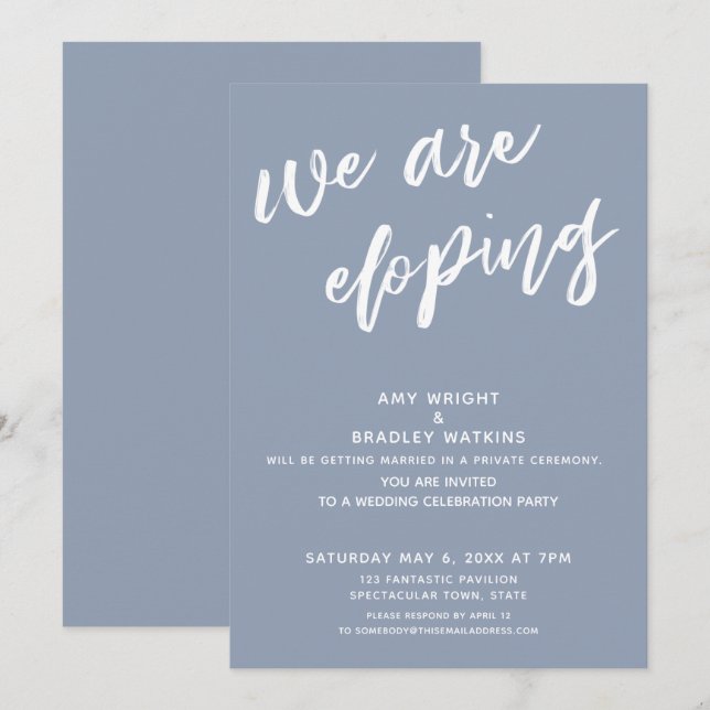 Convites Recepção de Casamento Moderna Dusty Blue Estamos F (Frente/Verso)