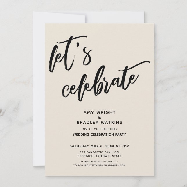 Convites Recepção de Casamento Moderna Vamos Celebrar Creme (Frente)