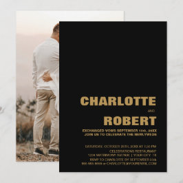 Convites Recepção de Casamento Moderno Preto e Dourado