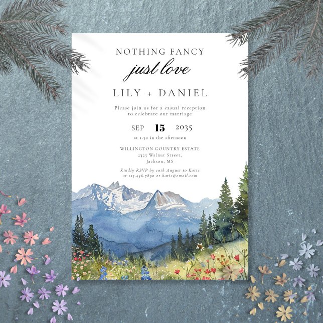 Convites Recepção de Casamento na Montanha com Elopement em (Elopement Watercolor Mountain Wedding Reception Invitation)