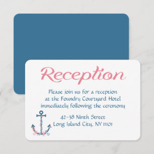 Convites Recepção de Casamento Náutico Rosa & Azul Âncora d