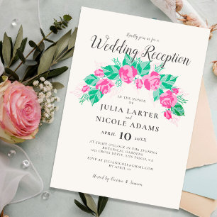 Convites Recepção de Casamento no Jardim com Flores Rosa Ve