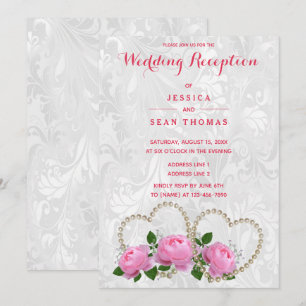 Convites Recepção de Casamento Pérola Corações e Rosas Dama