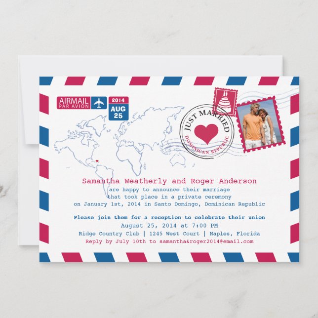 Convites Recepção de Casamento por Correio Aéreo da Repúbli (Frente)
