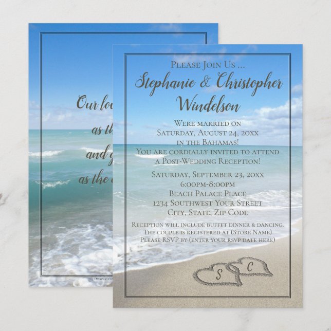 Convites Recepção de Casamento Pós-Casamento Destino Praia (Frente/Verso)