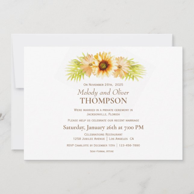 Convites Recepção de Casamento Pós-Casamento Rustico Girass (Frente)