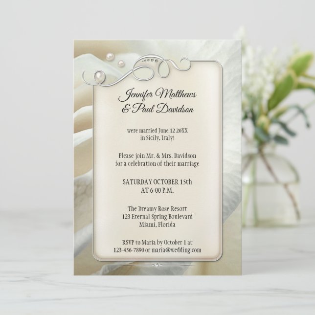Convites Recepção de Casamento Pós-Cerimônia Rosa Marfim Pr (Em pé/Frente)