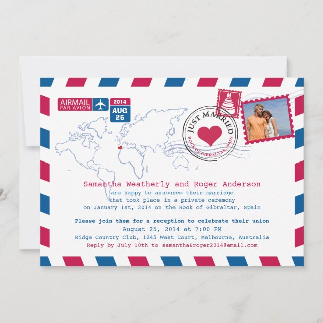 Convites Recepção de Casamento Postal Espanha (Frente)