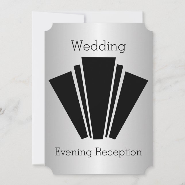 Convites Recepção de Casamento Prata e Preto Art Deco (Frente)