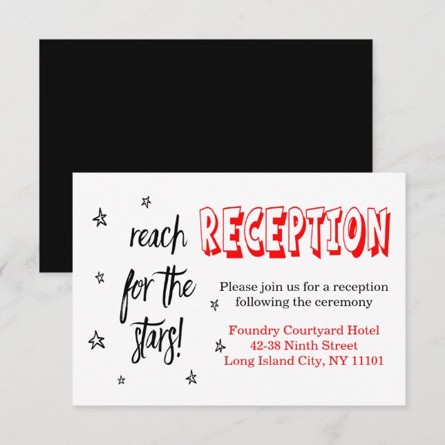 Convites Recepção de Casamento Preto e Vermelho Estrelas Ci (Frente/Verso)