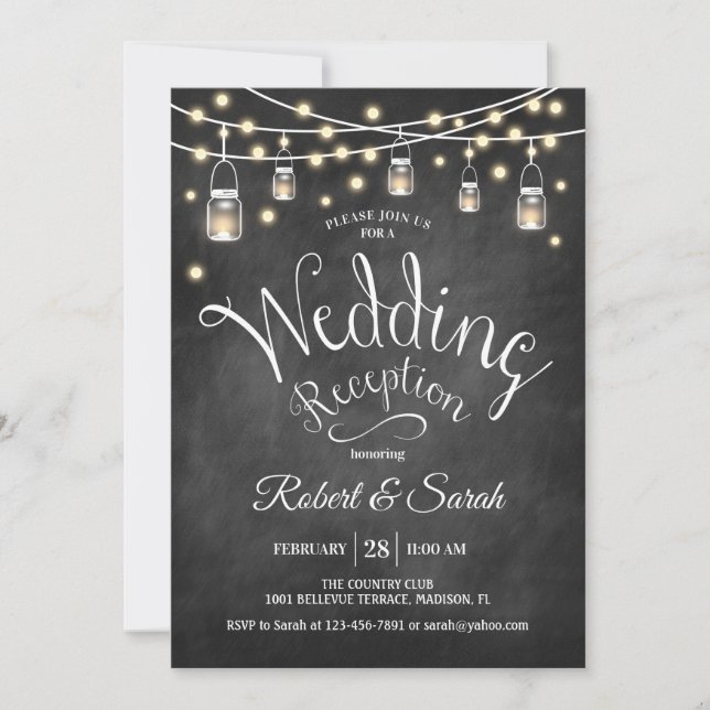 Convites Recepção de Casamento Quadro Negro e Luzes (Frente)
