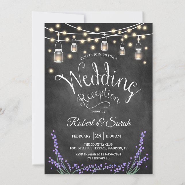Convites Recepção de Casamento - Quadro Negro Lavanda & Luz (Frente)